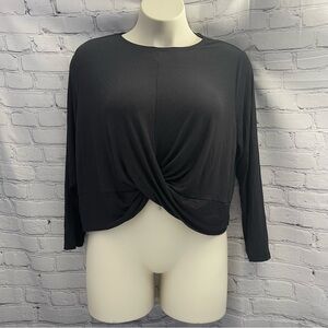 All in Motion Long Sleeve Twist Front Crop Length Plus Size Black Top 1X NWT